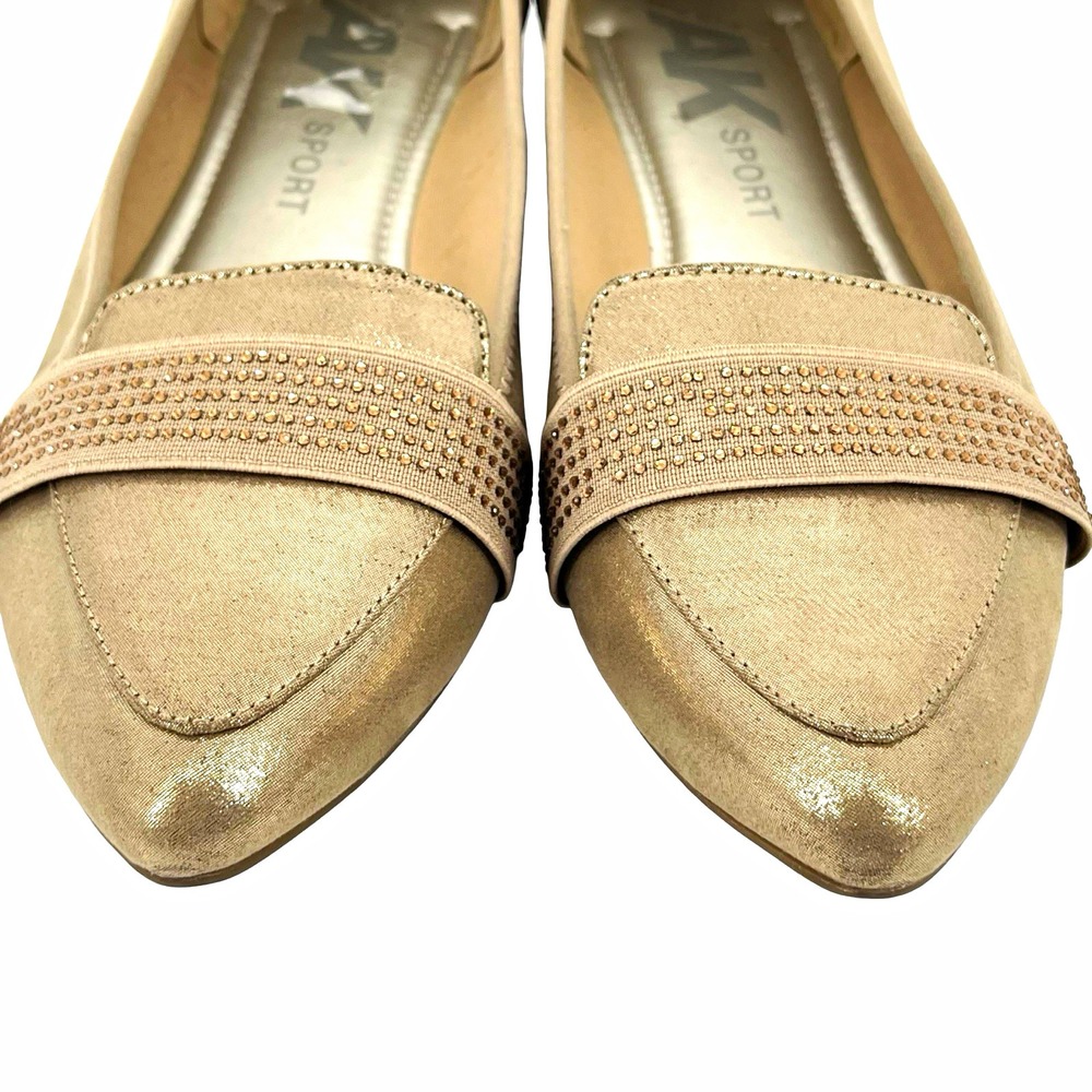 Anne Klein Sport Women's 10M Gold Metallic Rhinestone Pointed Toe Loafer Flats